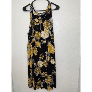 HIMONE Womens Plus Size 3XL Floral Midi Dress Black Yellow Sleeveless Boho New